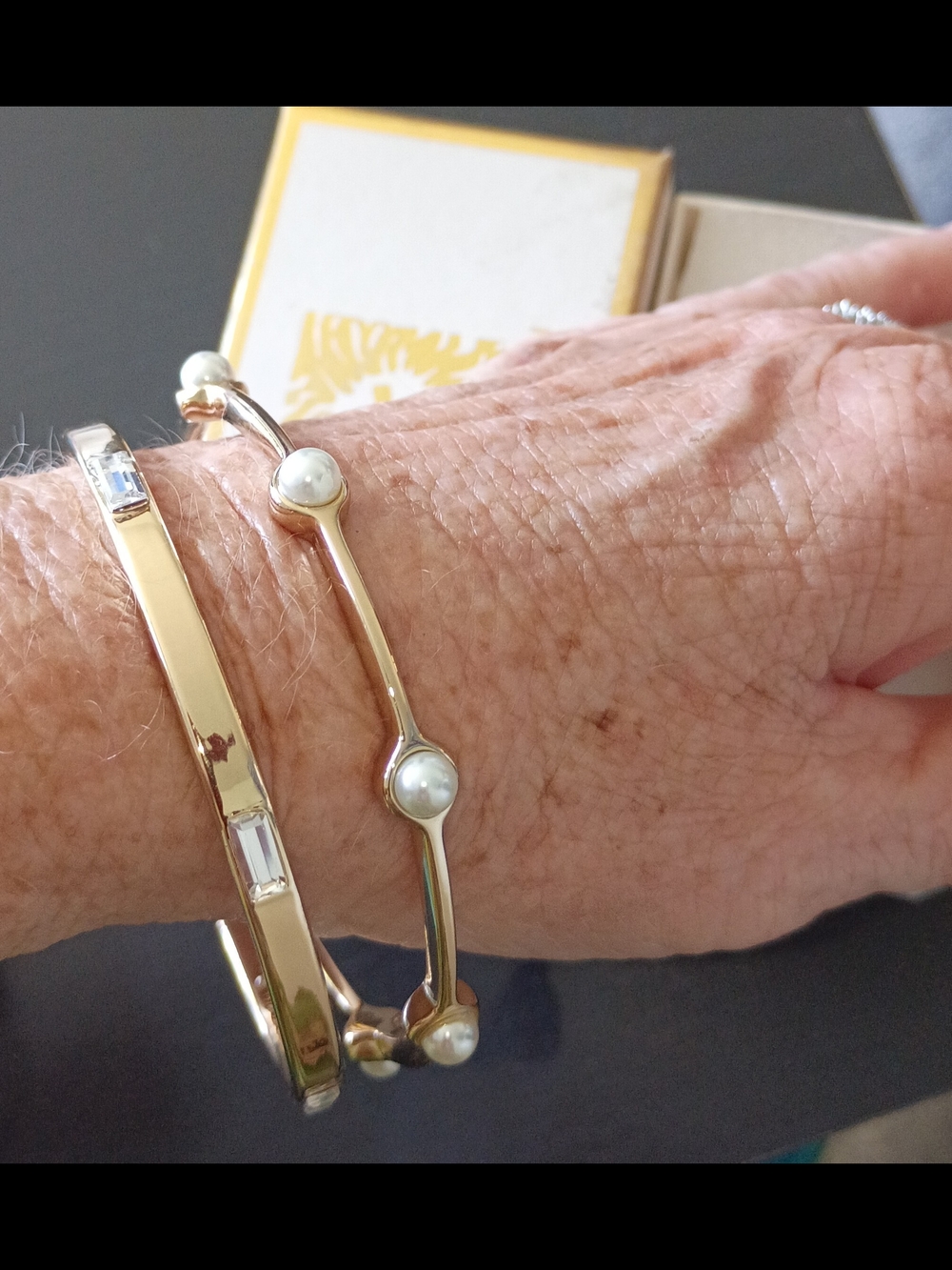 Anne Klein Gold Pearl Accent and Gold Diamondesque Bracelets